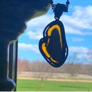 Vintage Silver Amber Geode Necklace, in Silver, Stamped